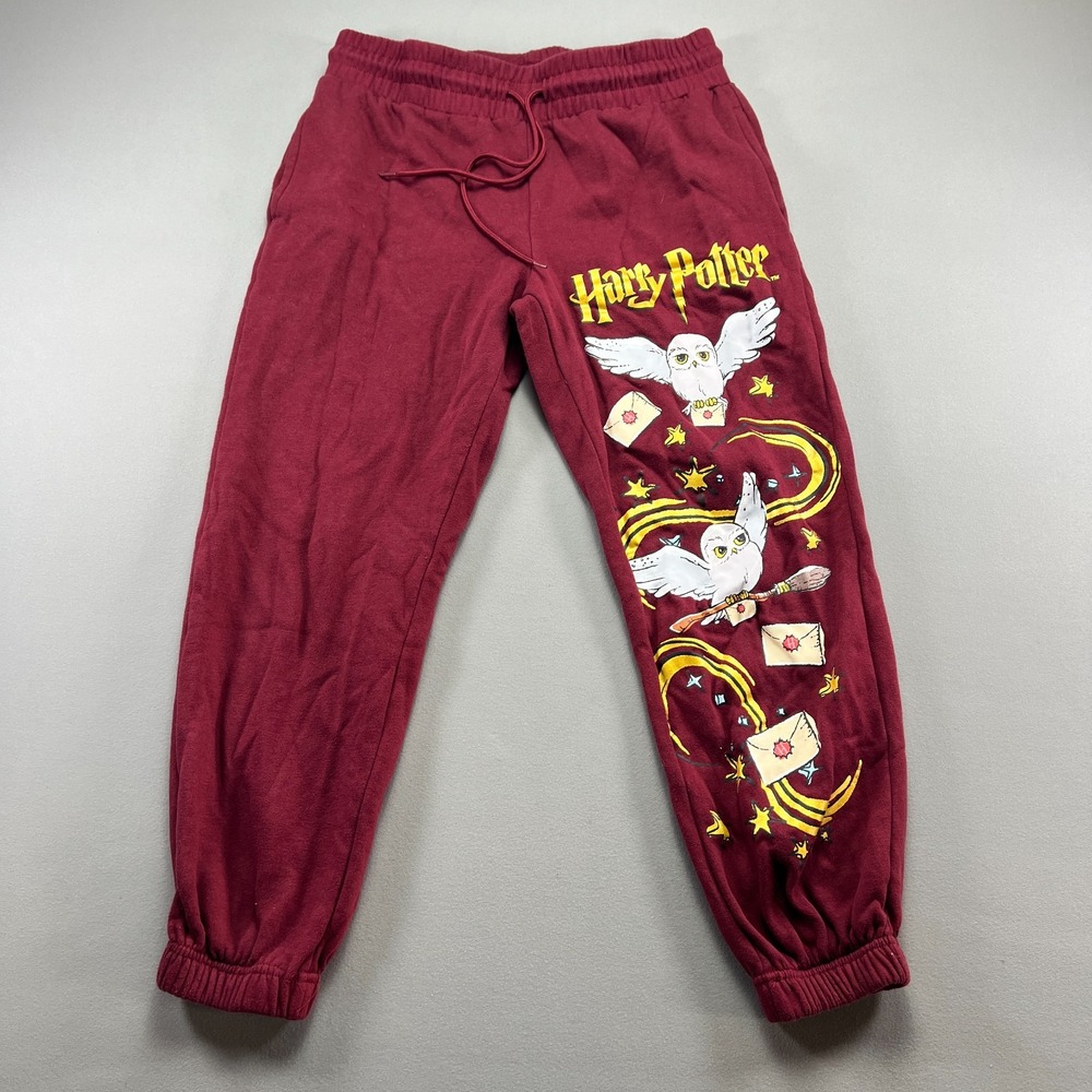 Harry Potter By Wizarding World Jogger Pants Women M Burgundy Hedwig Owl Graphic
